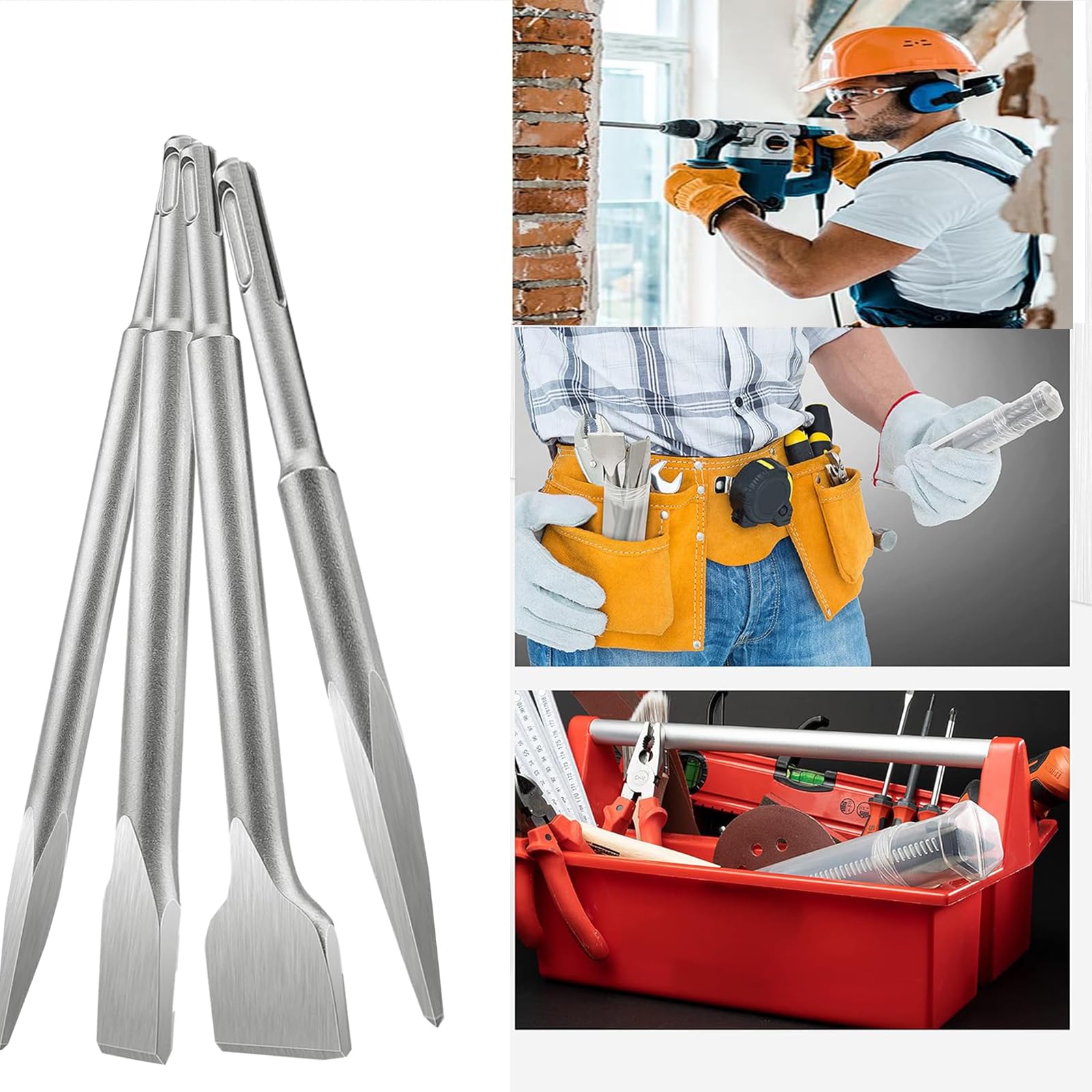 Set di 6 scalpelli SDS Plus (2 scalpelli piatti, 2 scalpelli larghi, 2 scalpelli a punta), scalpello a spatola per calcestruzzo, muratura, piastrelle, colla per piastrelle, pietra naturale