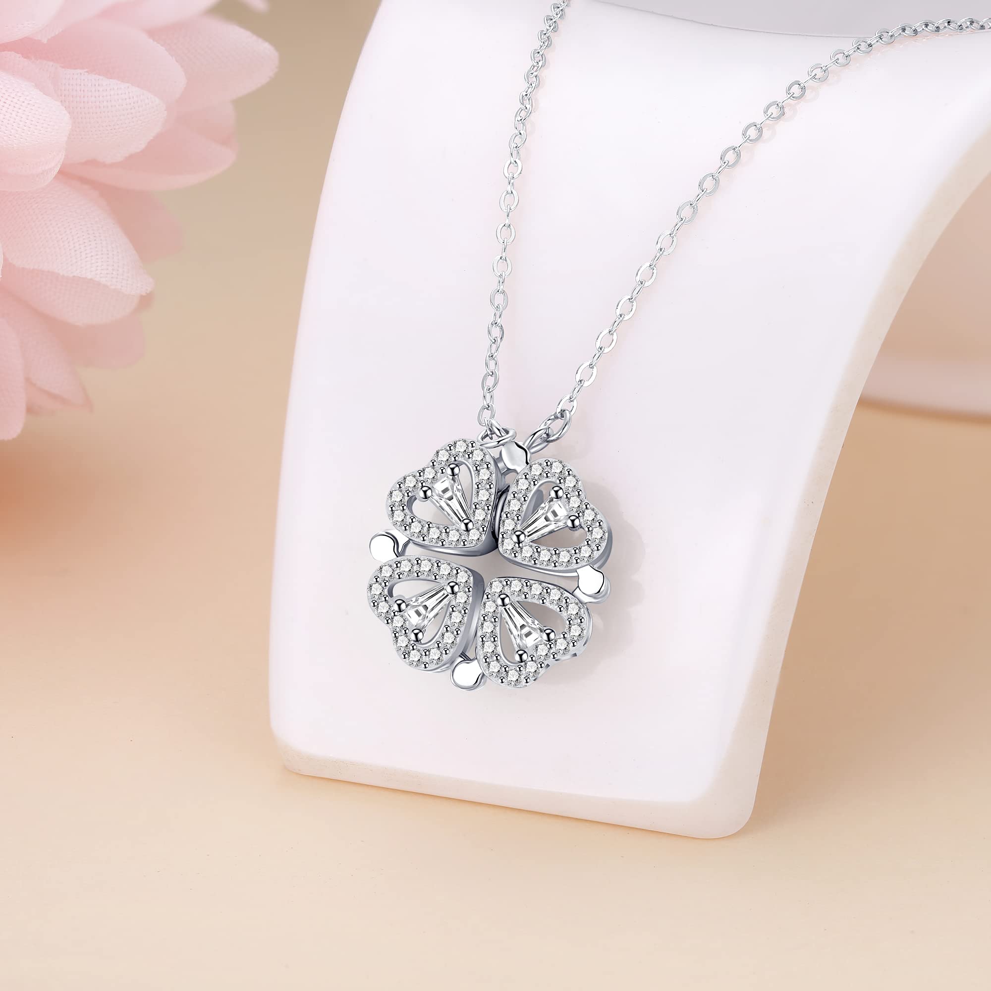 Jrêveinfini Quadrifoglio Collana Donna Bambina Argento Sterling 925 Con Portagioie, Idea Regalo Natale 2023, Compleanno Mamma Nonna, Regolabile 40 + 5 cm