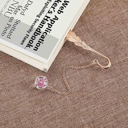 6 Pack Metal Feather Bookmark Charming Beaded Pendant With Dried Flower Specimens Inside Book Marker For Women #TOP5