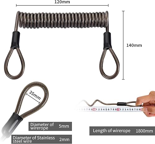 Miniatura 2 de Paquete de 2 candados retráctiles de seguridad para equipaje, cable de acero inoxidable, alambre de seguridad autoenrollable de doble bucle, 6 pies