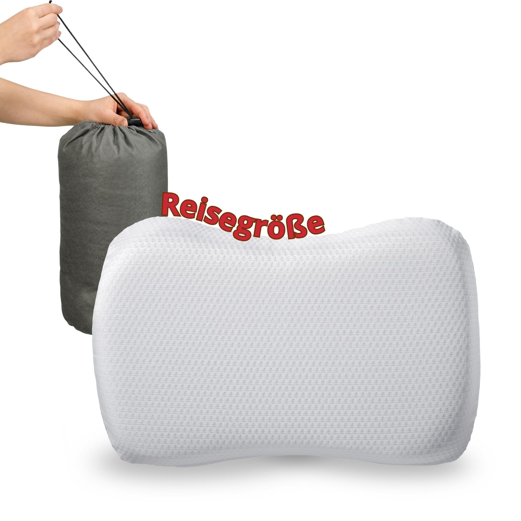 liebling Cojín de viaje, cojín de camping con bolsillo, pequeño cojín cervical, almohada de espuma viscoelástica, almohada ergonómica blanca, almohada con bolsa de viaje para viajes, camping, coche