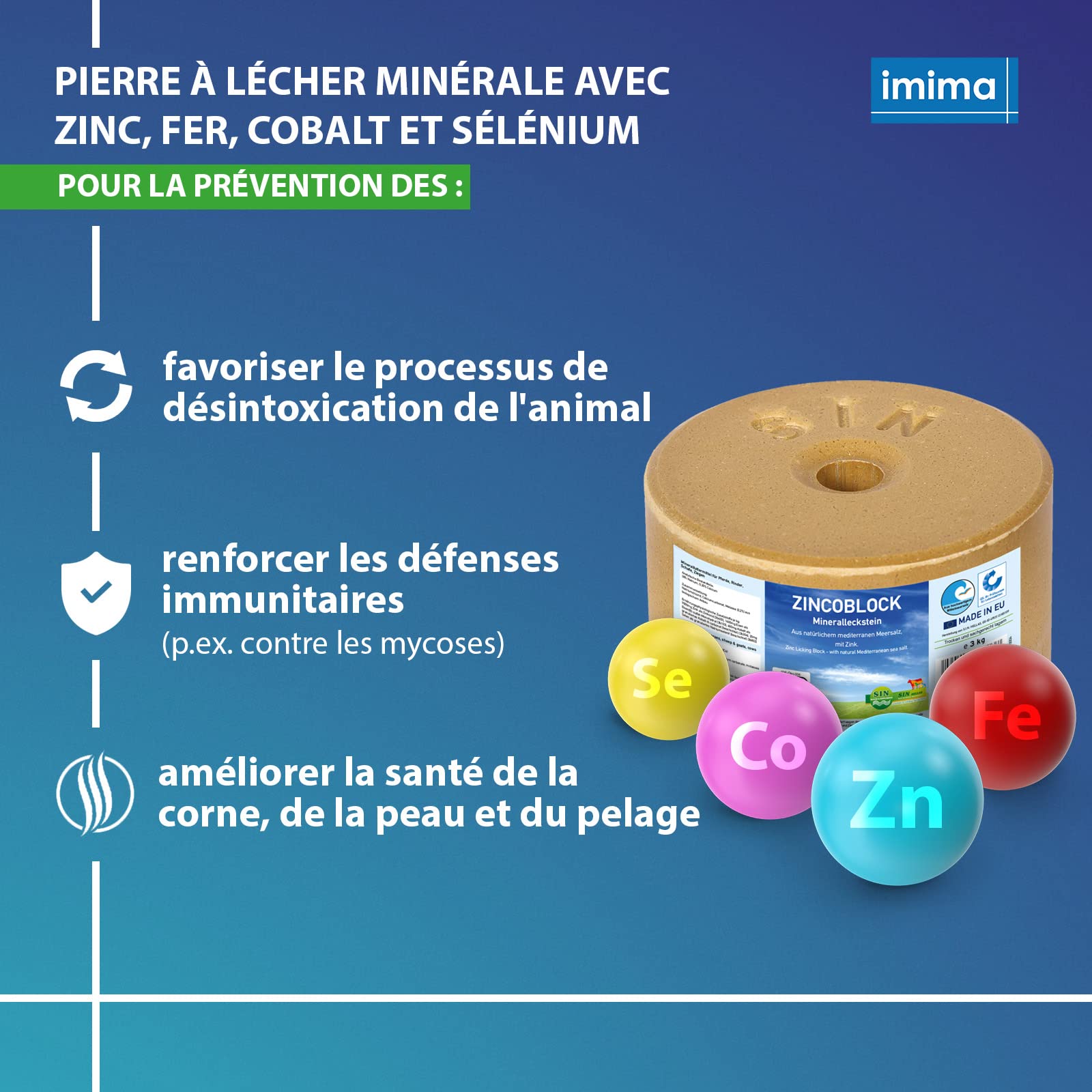 ZINCOBLOCK Lot de 4x3 kg - Pierre à lécher minérale pour Chevaux avec Zinc, Fer, Cobalt et sélénium - Pierre à lécher minérale pour Chevaux avec sel méditerranéen
