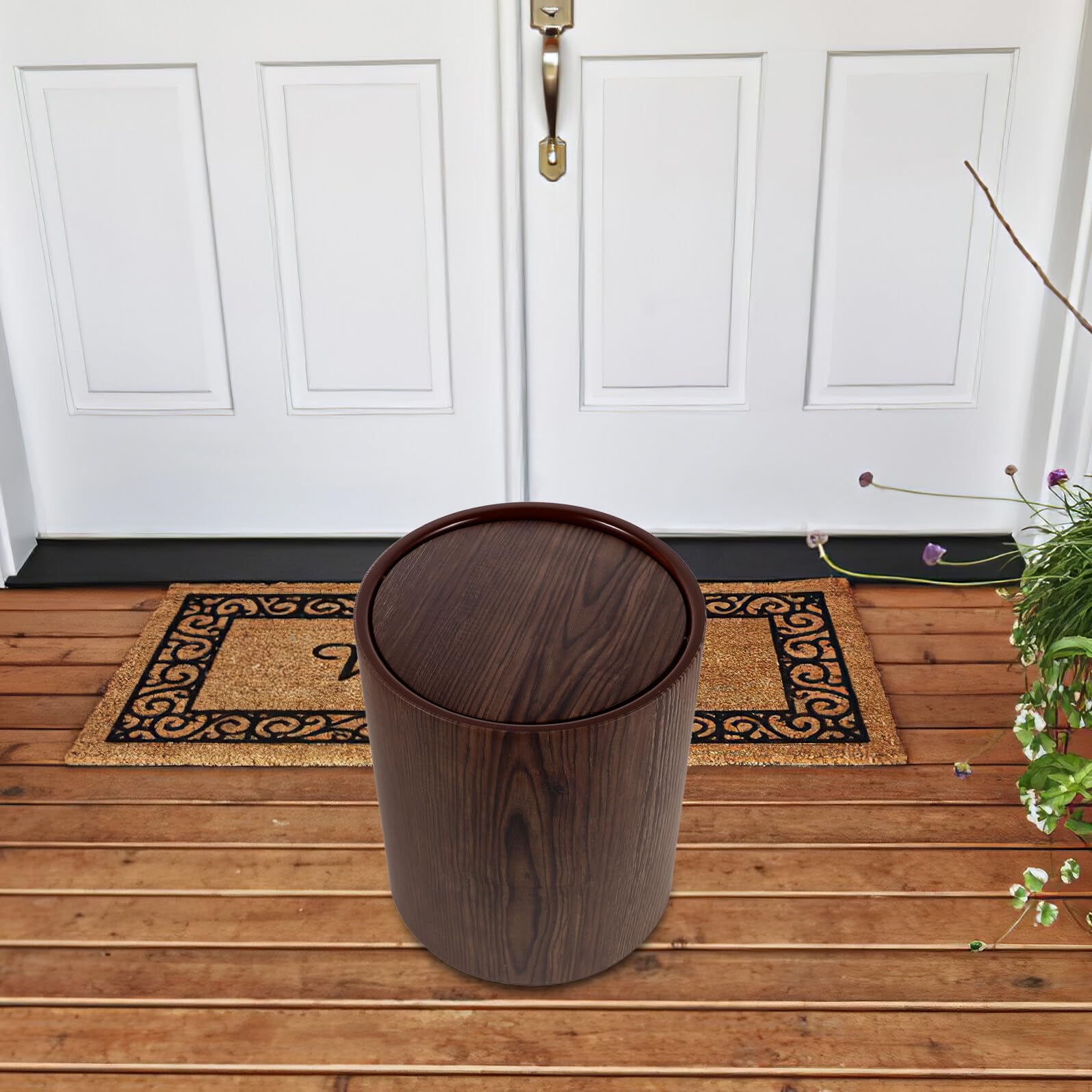 Cestino della Spazzatura Retrò Venature Legno Cestino per la Carta da Bagno con Coperchio Ribaltabile Antiodore Grande Capacità per Ufficio Soggiorno e Cucina