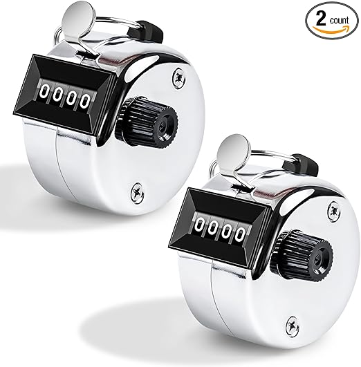 Clicker Counter, Metal Hand Tally Counter Clicker with 4 Digit Display, Pitch Counter for Golf Stroke, Baseball, Coaching, Knitting, Lap, Row Sport, Silver
