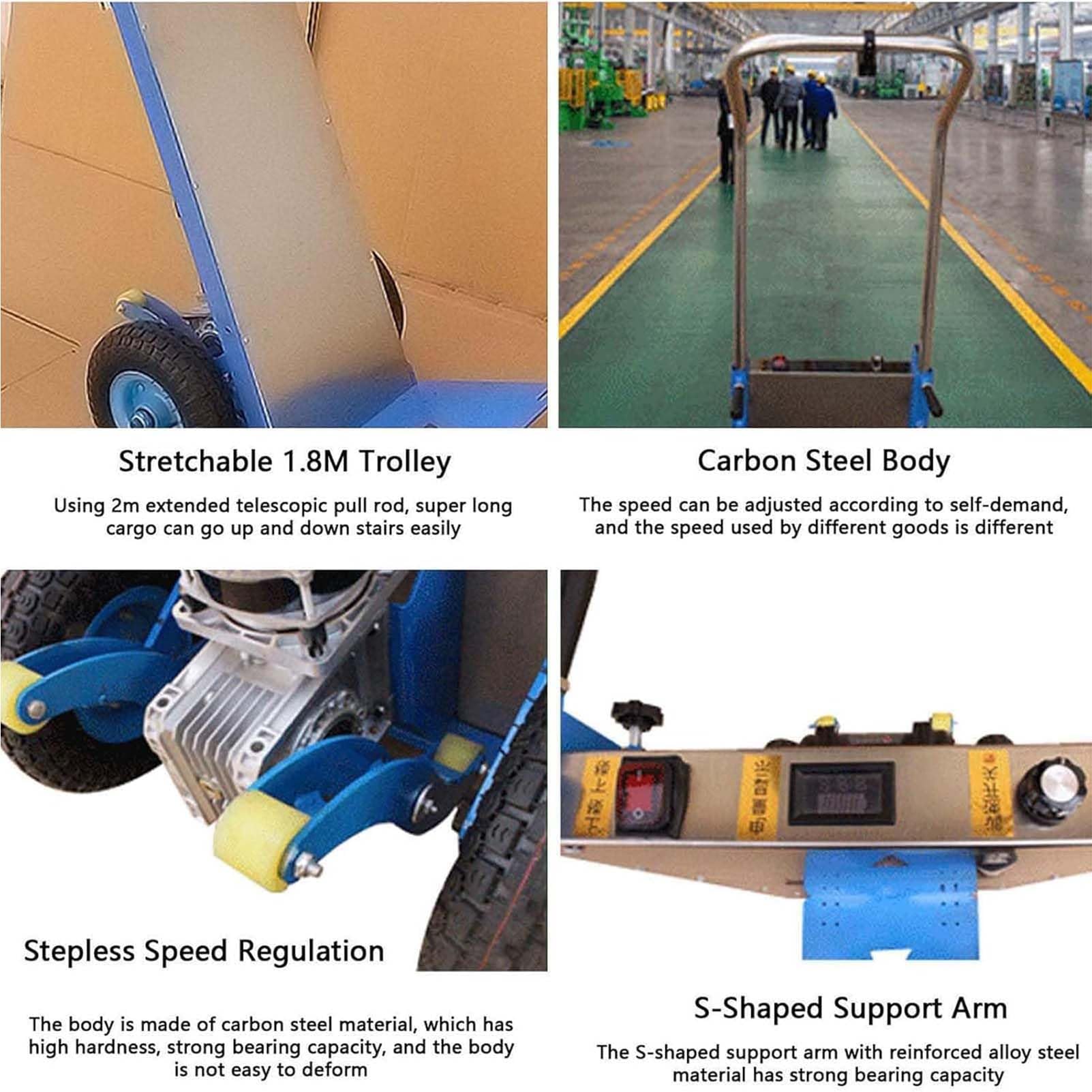 Carrello elettrico resistente per salire le scale, motore brushless, batteria rimovibile, design ergonomico per un facile trasporto di carichi pesanti