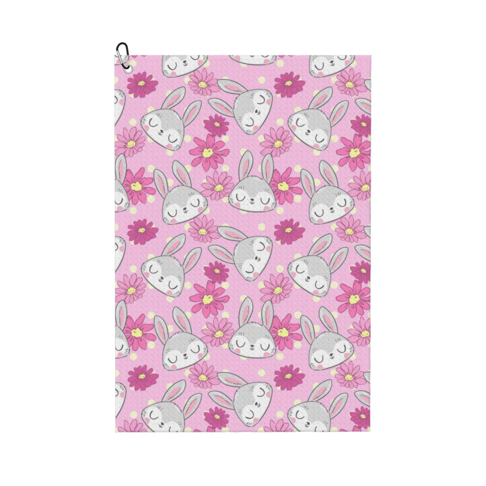 AOOEDM Sunflower Rabbit Print Golf Towel with Carabiner Clip Absorbent Microfiber Golf Towel for Cleaning Golf Ball Club Putter Iron for Golf Bag Trolly Belt Loop 16" X 24"