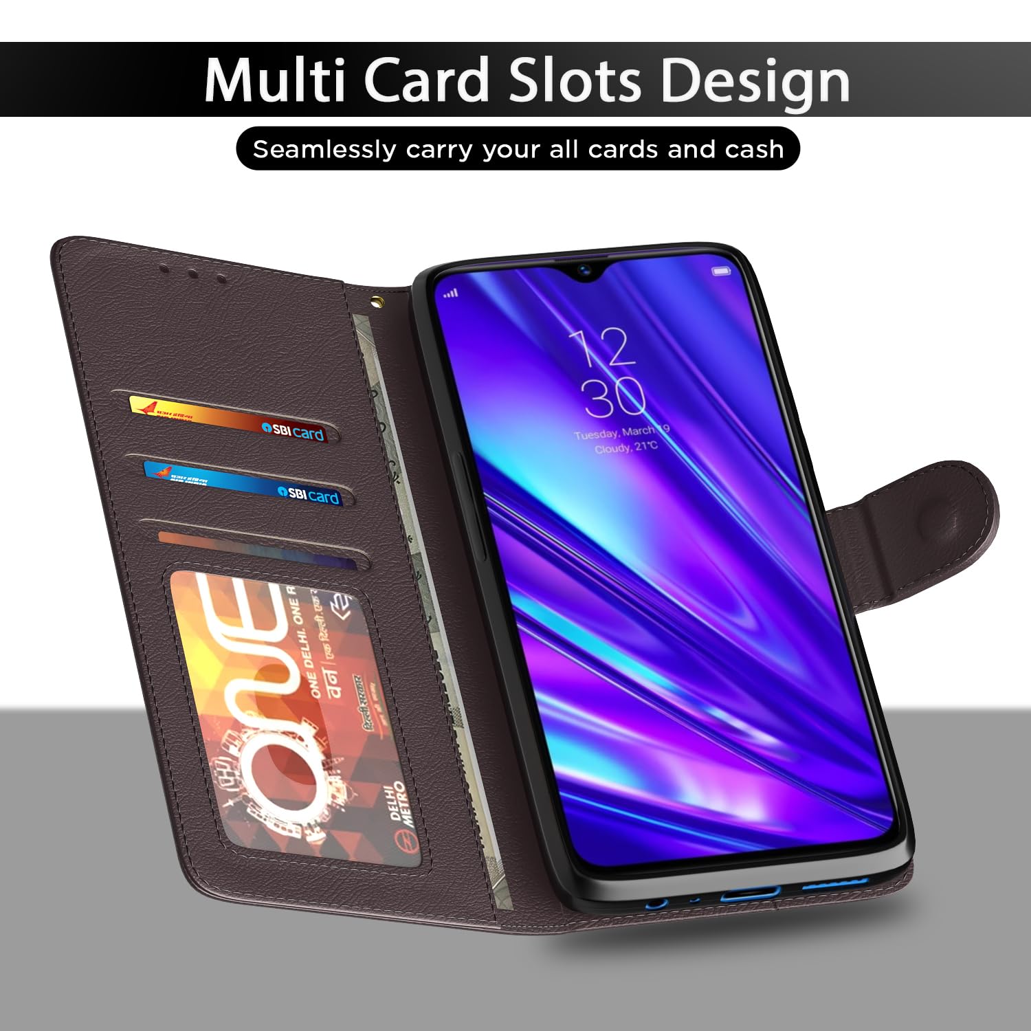 Realme 5 Pro Flip Case - Leather Wallet Stand -5