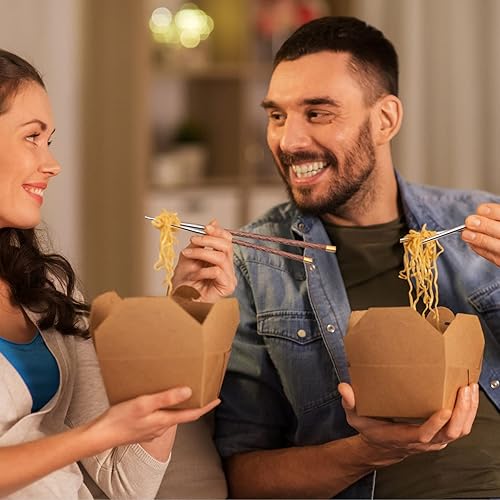 Miniatura 7 de AKONEGE 5 Pares de Palillos Reutilizables de Madera con Unión de Acero Inoxidable, Palillos de Metal Japoneses y Coreanos de 9.8 Pulgadas25cm, Juego