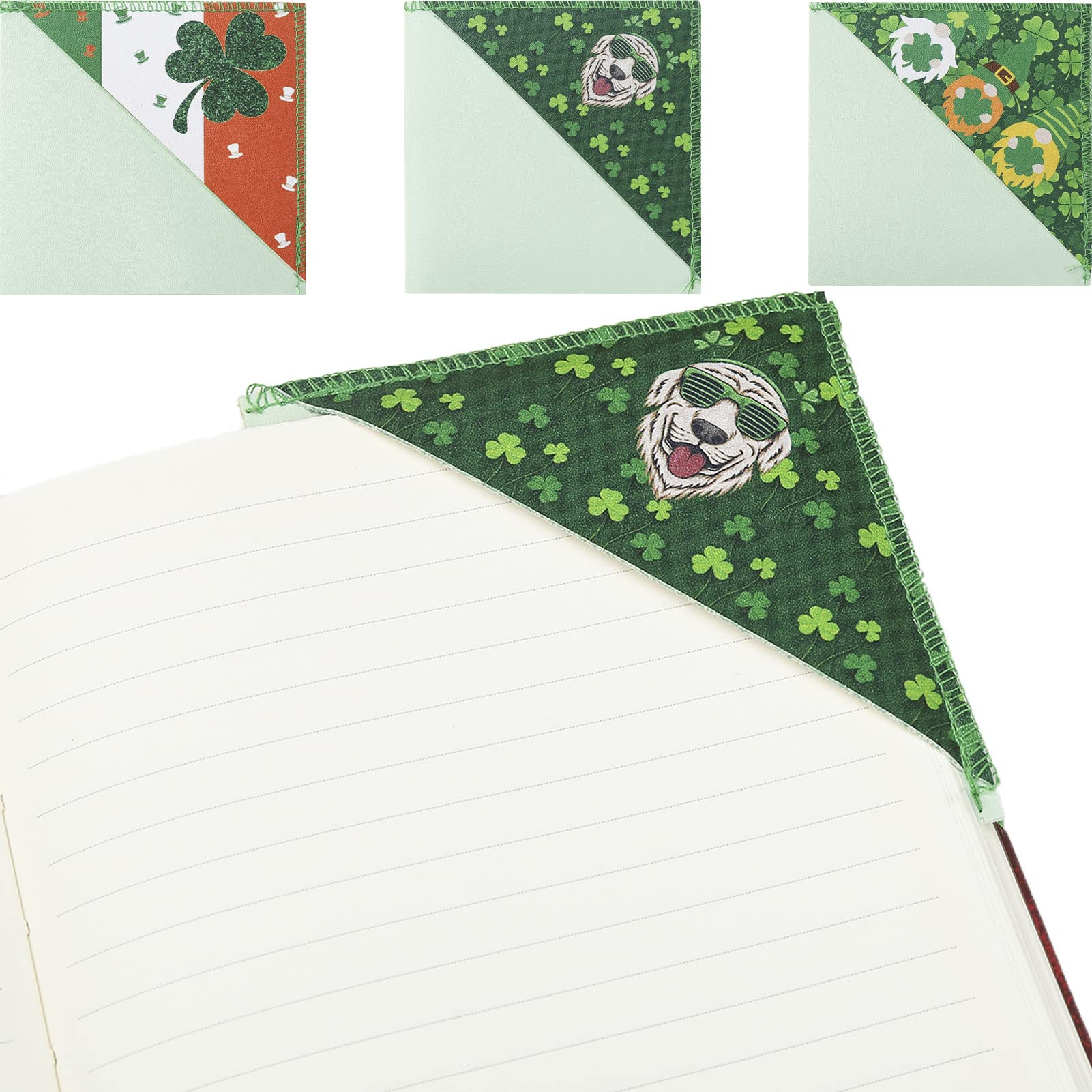 MoosthPersonalized Bloomy Line Leather Corner Bookmark for Book Lovers 3Pcs Cute Printed Bookmarks Valentines Day St Patrick Day Gifts for Kids Women and Men (St Patrick Day)