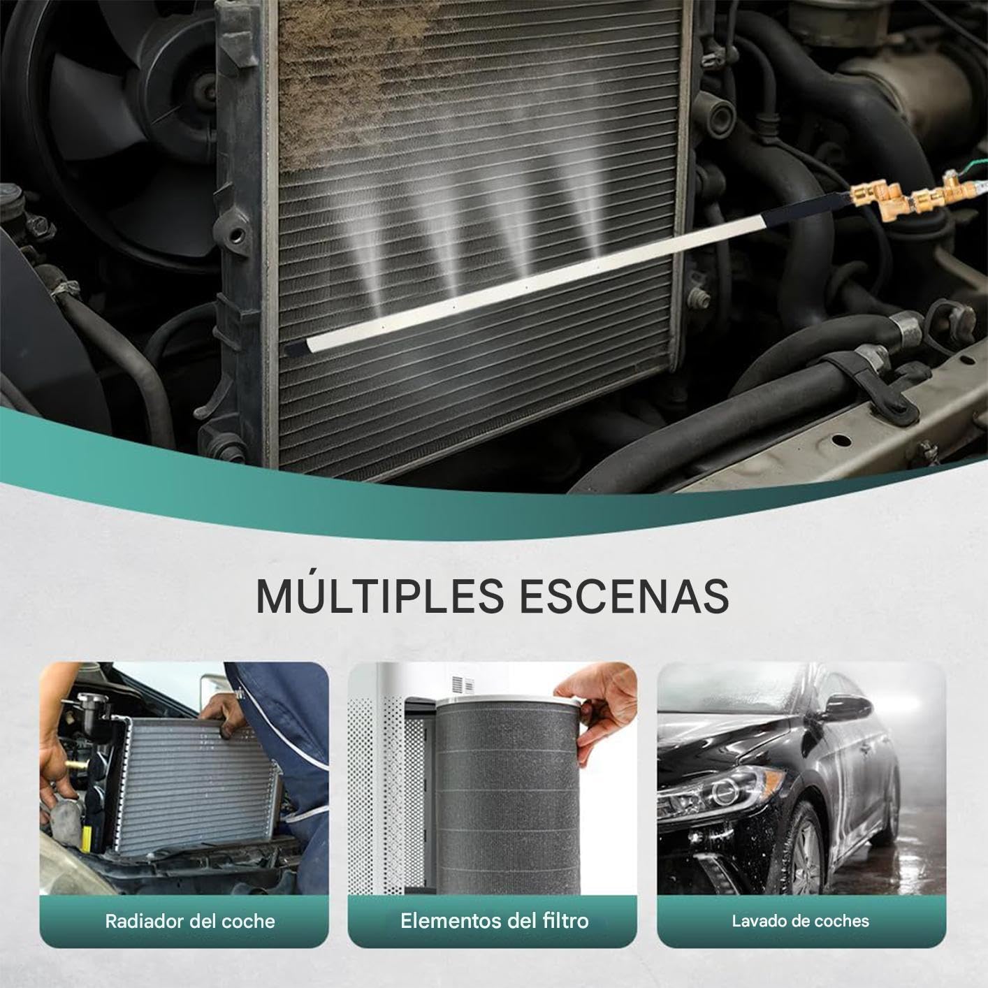Varilla Limpiadora de Radiadores | Herramienta De Limpieza 60 cm 4500 PSI Con Manguera De Aire | Suministros para el Hogar para ATV Taller de Reparaciones Remolque Autocaravana Marino