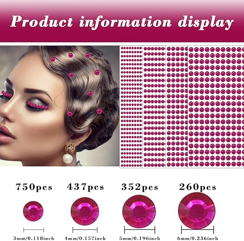 Miniatura 2 de 1799 piezas de 4 hojas de calcomanías de diamantes de imitación autoadhesivas de 0.236 pulgadas, gemas de diamantes de imitación autoadhesivas para