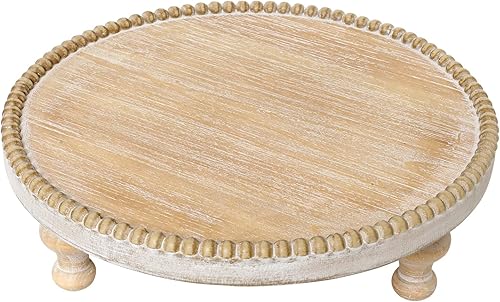 Miniatura 3 de SwallowLiving Bandeja redonda rústica de madera con borde de cuentas para decoración de cupcakes con acabado de madera para pasteles y artículos