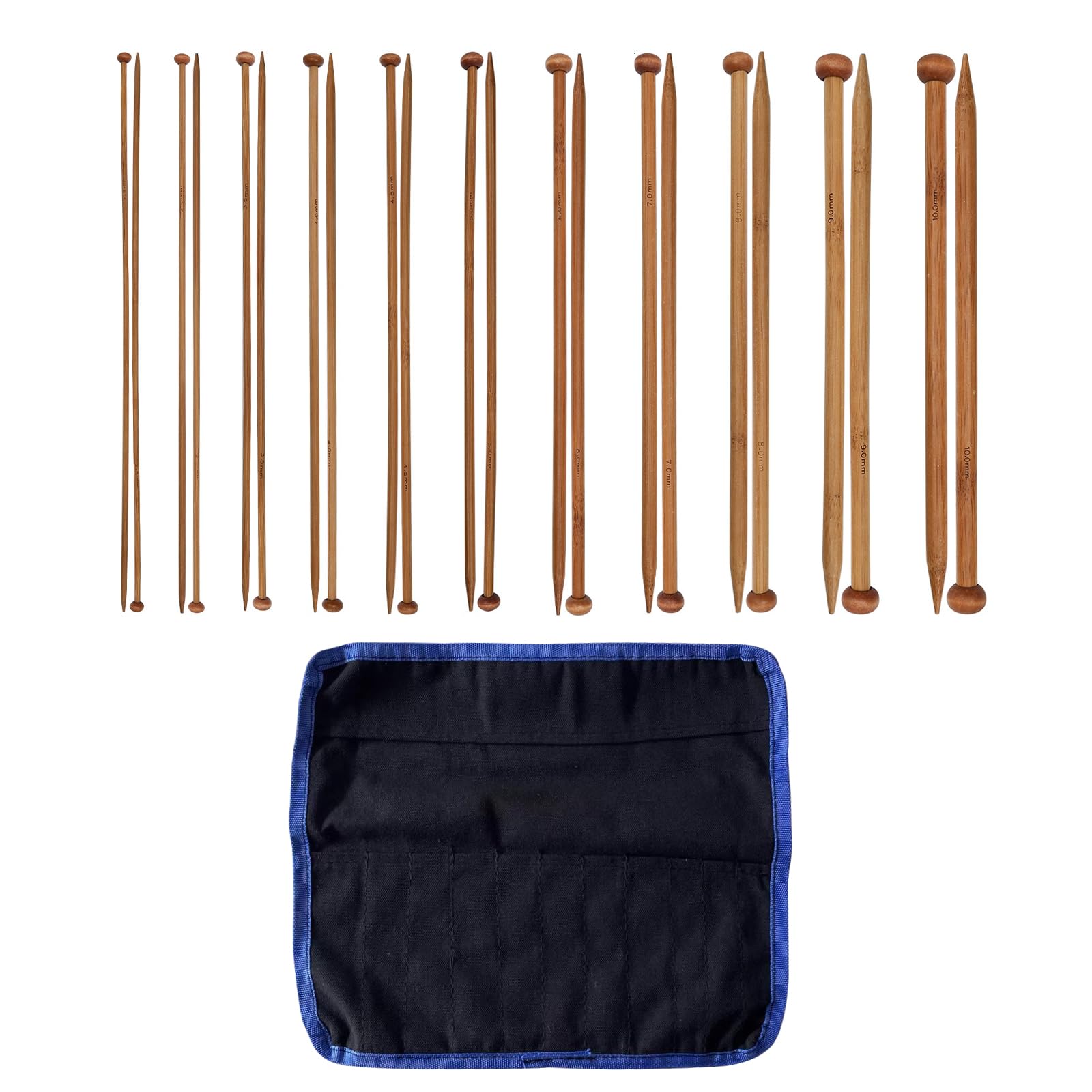– Knitting Needles Set,11 Pairs Bamboo Knitting Needles（2.5-10mm） with Storage Pouch ，Suitable for Beginners to Experts, Knitting Enthusiasts，Handicraft Enthusiast