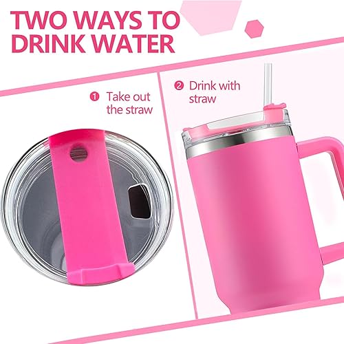 Miniatura 4 de ONEUSTAR Vaso aislado de 40 onzas con tapa y pajitas, taza de viaje reutilizable de acero inoxidable con asa, botella de agua para bebidas calientes