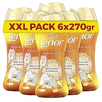 Lenor Profumatore Bucato Perle Profumate Lavatrice,Oro e Fiori Di Vaniglia, Maxi Formato 6 x 270g, Intensificatore Di Profumo