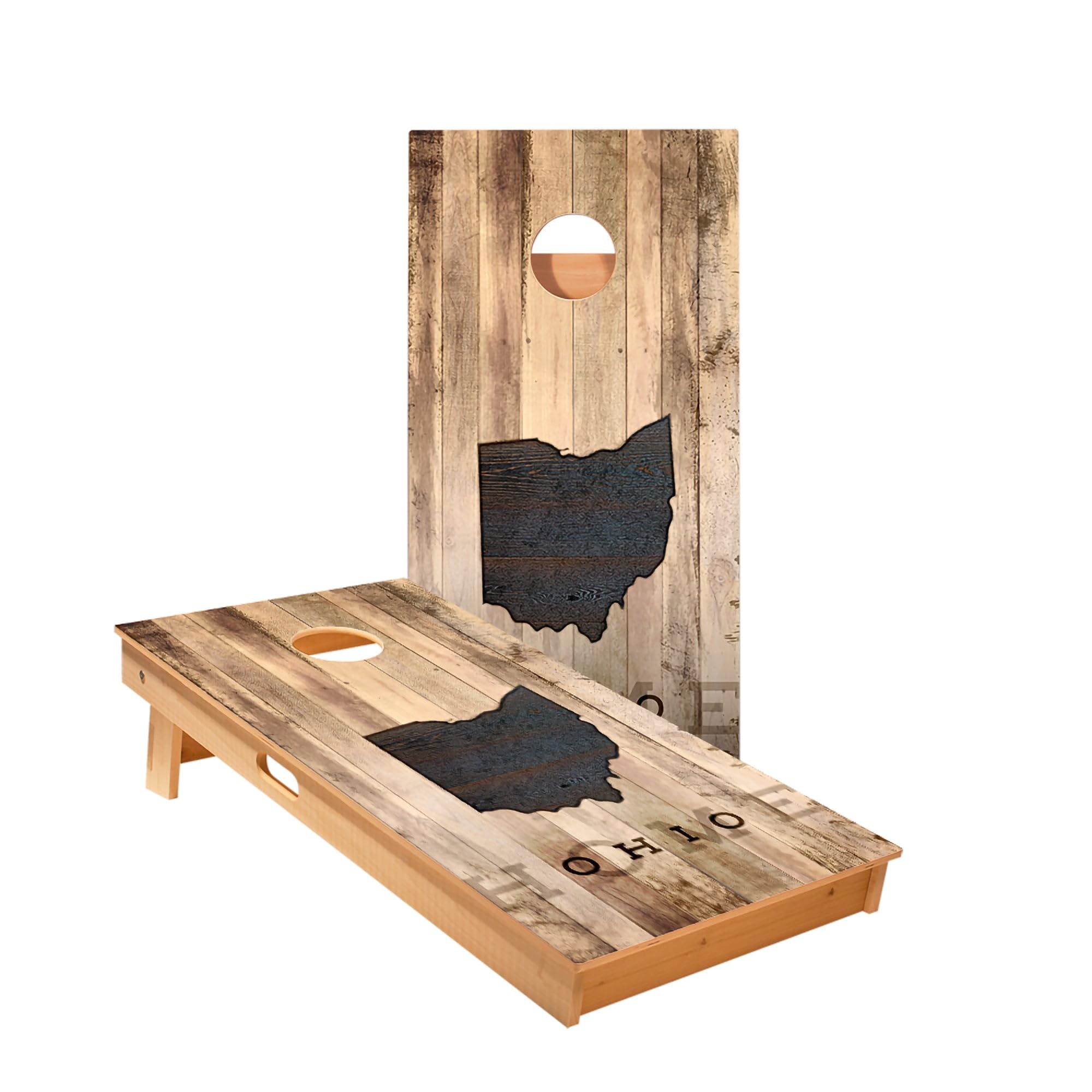 Skip's Garage Ohio Rustic Cornhole Boards - Includes (2) Boards (Resin Bags) + (1) Case & (2) Edge Lights