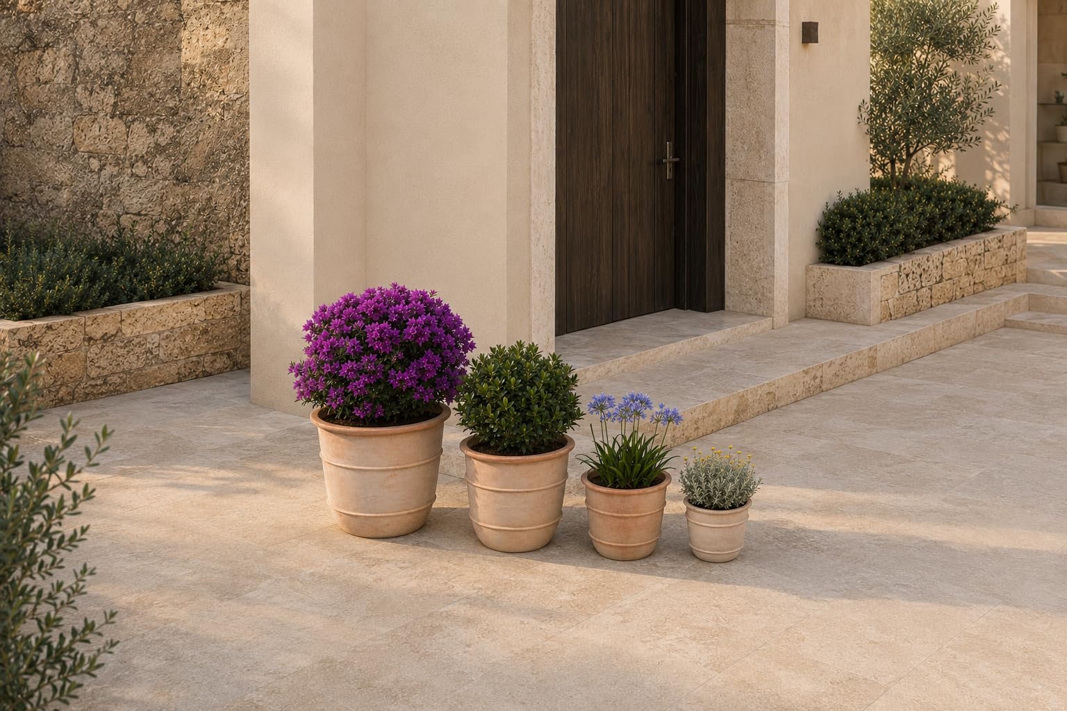 Terracotta Pflanzkübel Doppelring Design Handgemacht - Mediterran Blumentopf Frostfest für Garten Terasse Balkon (Ø53,5 cm)