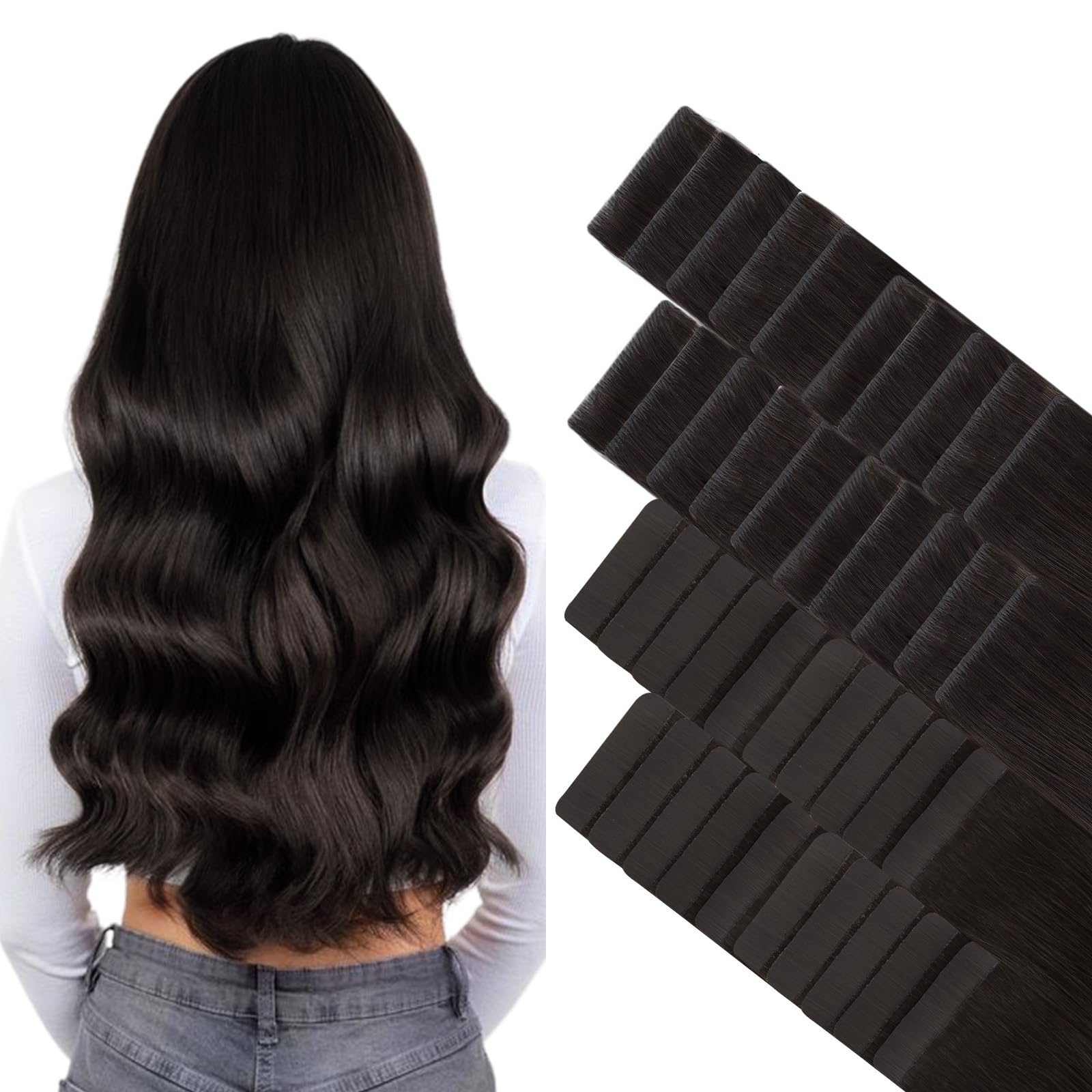 GOO GOO Invisi Edge Tape in Hair Extensions Human Hair, 2 Dark Brown 20pcs injected with 20pcs classical tape ins, 24inch 100g, Virgin Remy Hair,