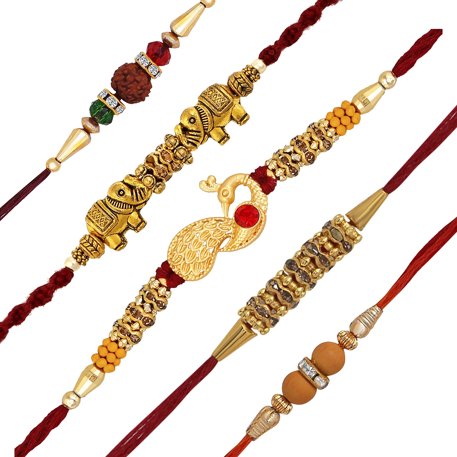 Okos Gold Plated Rakshabandhan Gifts Combo Set - Alluring Delicate Alloy Bracelet Rakhi Set Beautified with Multicolor Crystal Stones For Boys For Brother (CO1000247C) - Set of 5 (B09X72Q9DV) Amazon Price History, Amazon Price Tracker