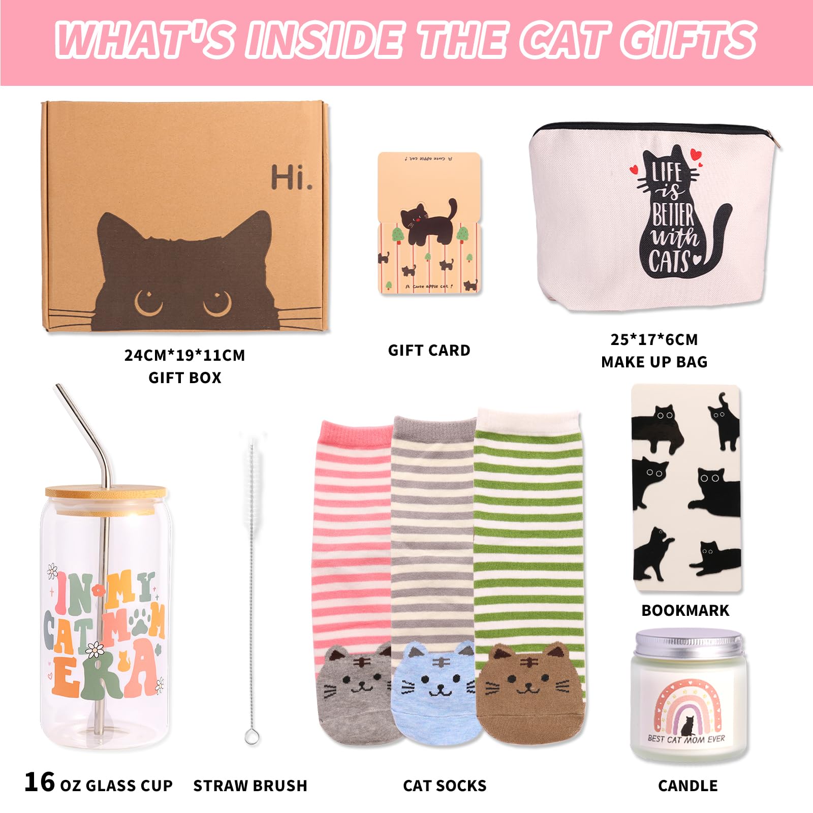 Regalos para amantes de los gatos para mujeres, caja de regalo para Navidad, Día de la Madre, cumpleaños, regalos temáticos de gatos para gatos locos, novias, hijas