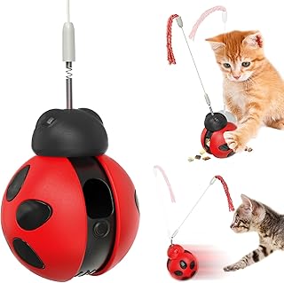 Cat Treat Dispenser Toy, Rolling Wobble Design with Spring Teaser Wand, Interactive Food Puzzle for Cats product image