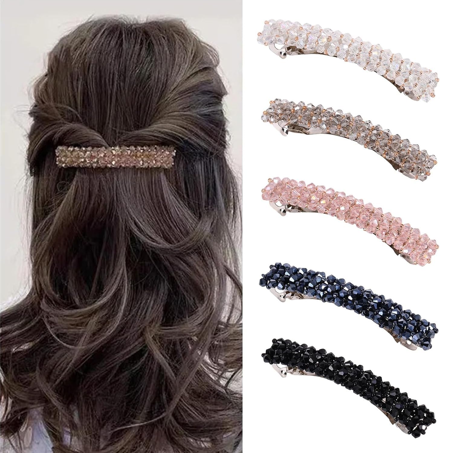 6pc Crystal French Barrette Hair Clip Set, Stylish Accessories