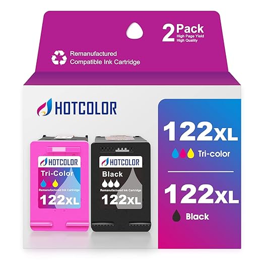 HOTCOLOR 122XL Replacement for HP 122XL Ink Cartridge for HP Deskjet 1000 2050 3050 Laser Printer (1Black/1Color, 2Pack)