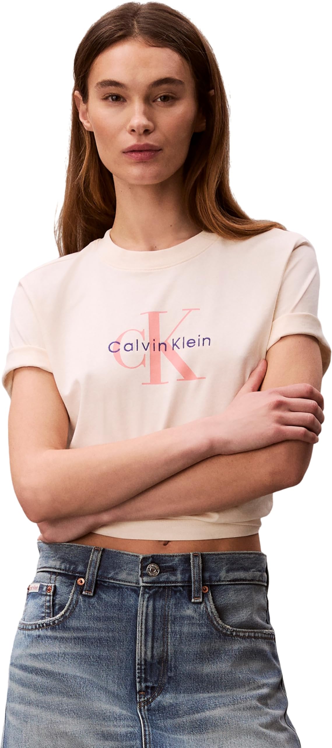 Calvin Klein Donna T-Shirt Maniche Corte Hero Classic Monologo Tee con Scollo Rotondo, Beige (Calico), XS