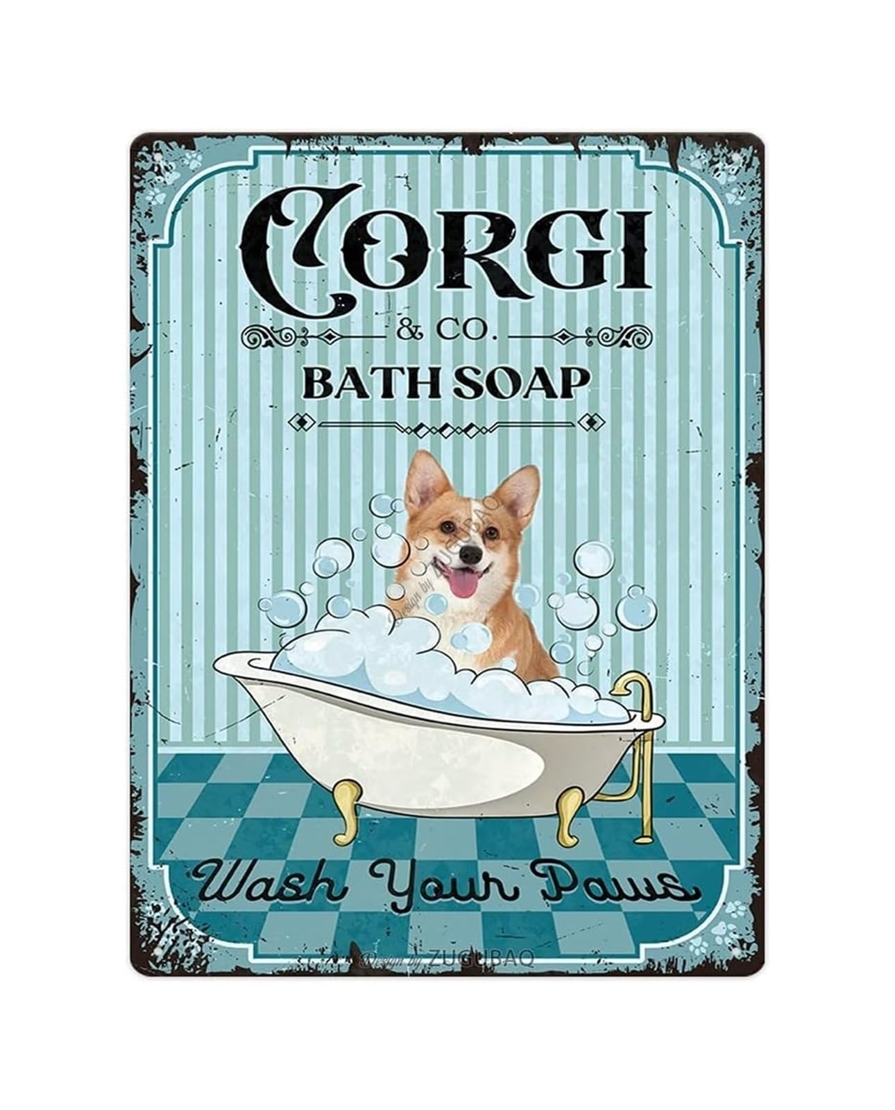 HSMXNEONJB Whimsical Short Legged Dog Bathroom Sign Vintage Tin Sign with Wash Your Paws Humor for Pet Owner Home 8 X 12 inch​