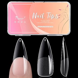 Ranrose Long Almond Nail Tips: 240pcs Nail Tips Full Cover False Nail 12 Sizes Half Matte Pre-shape Acrylic Almond Shaped Press On Nail Tips DIY Nail Salon