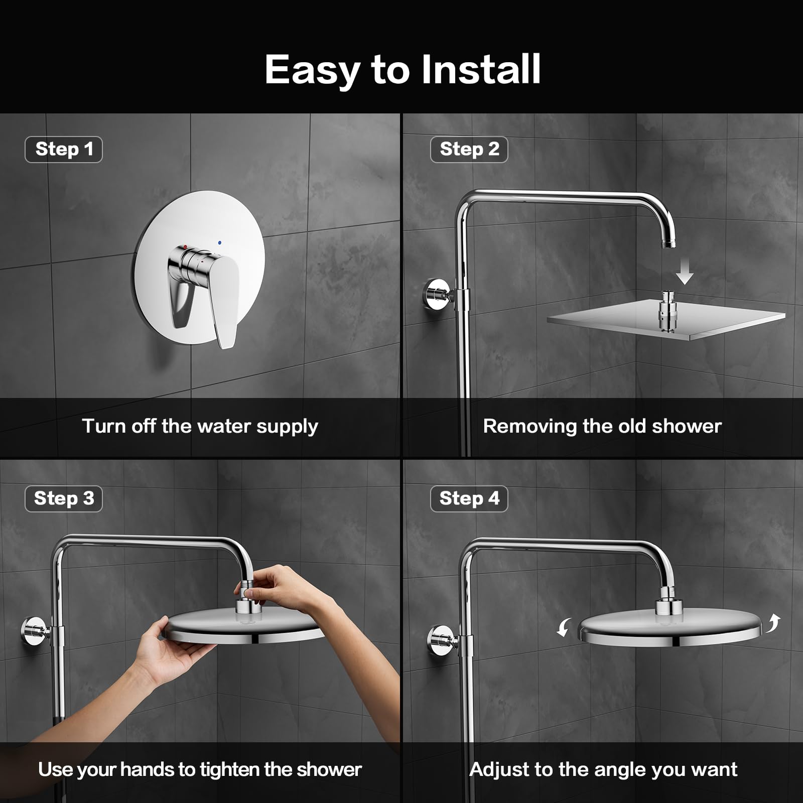 25cm Regenduschkopf,Duschkopf Regendusche,Regenbrause,Wasserfall Wassersparend,Rain Shower Head,Anti-Kalk-Düsen,Installierbar an der Wand oder Decke(Chrom, N1DP701CP)