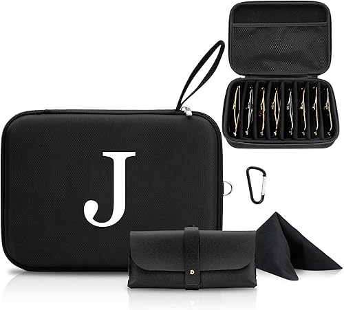 Estuche organizador de lentes de sol duro con inicial personalizada de EVA, regalos de cumpleaños para mujeres y hombres con mosquetón de metal