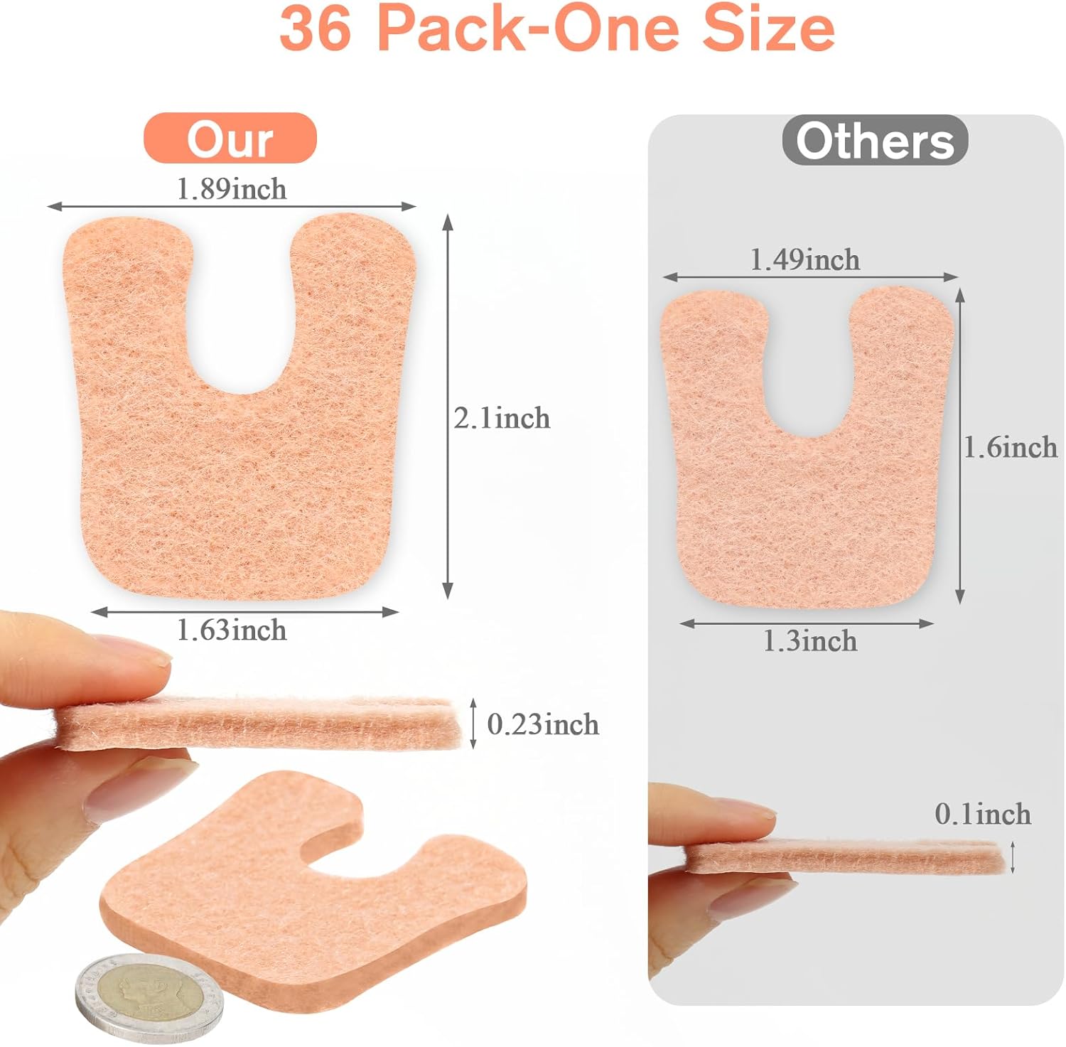36 Pcs U-Shaped Callus Cushion, Soft Corn Pad for Foot Bottom, Felt Adhesive Metatarsal Pads, Beige Heel Protectors for Pain Relief, Prevent Calluses from Rubbing in Shoes for Men & Women.
