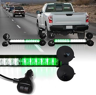 2x12 Inch LED Traffic Advisor Emergency Strobe Lights Bar Front/Rear Window Windshield 2-in-1 Warning Directional Flashing Light for Construction Vehicles Tow Trucks Snow Plow- White Green