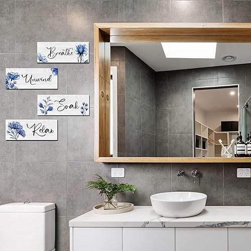 Miniatura 10 de 4 piezas de arte de pared de baño, rústico, granja, baño, decoración de pared de baño, letrero colgante de madera para el hogar, spa, baño,