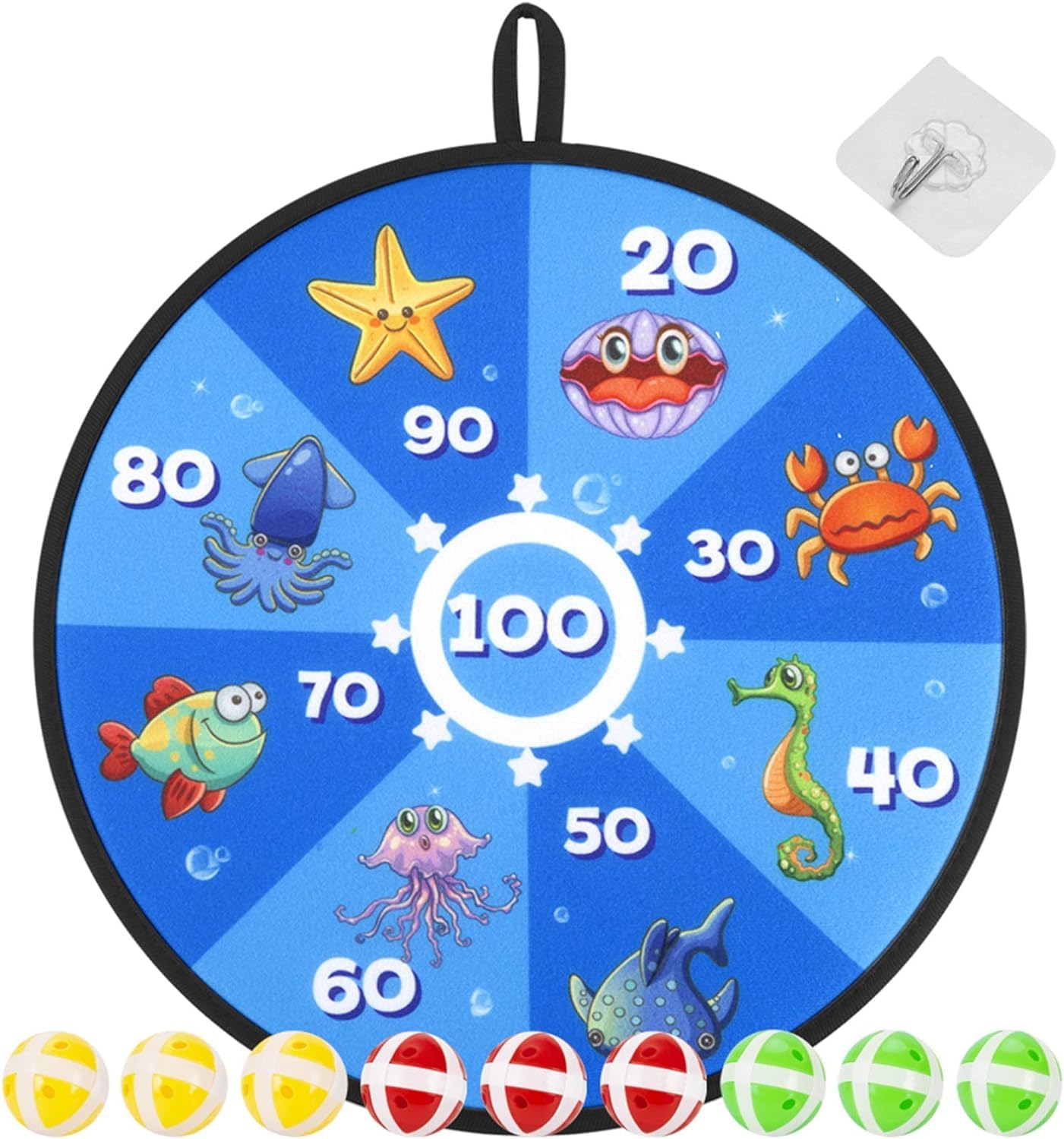 Kids Dart Board Game Set - Ocean Blue Theme - Safe and Interactive Indoor Activity for Children - Round Dartboard with Sticky Balls - Perfect for Competitions and Family Bonding