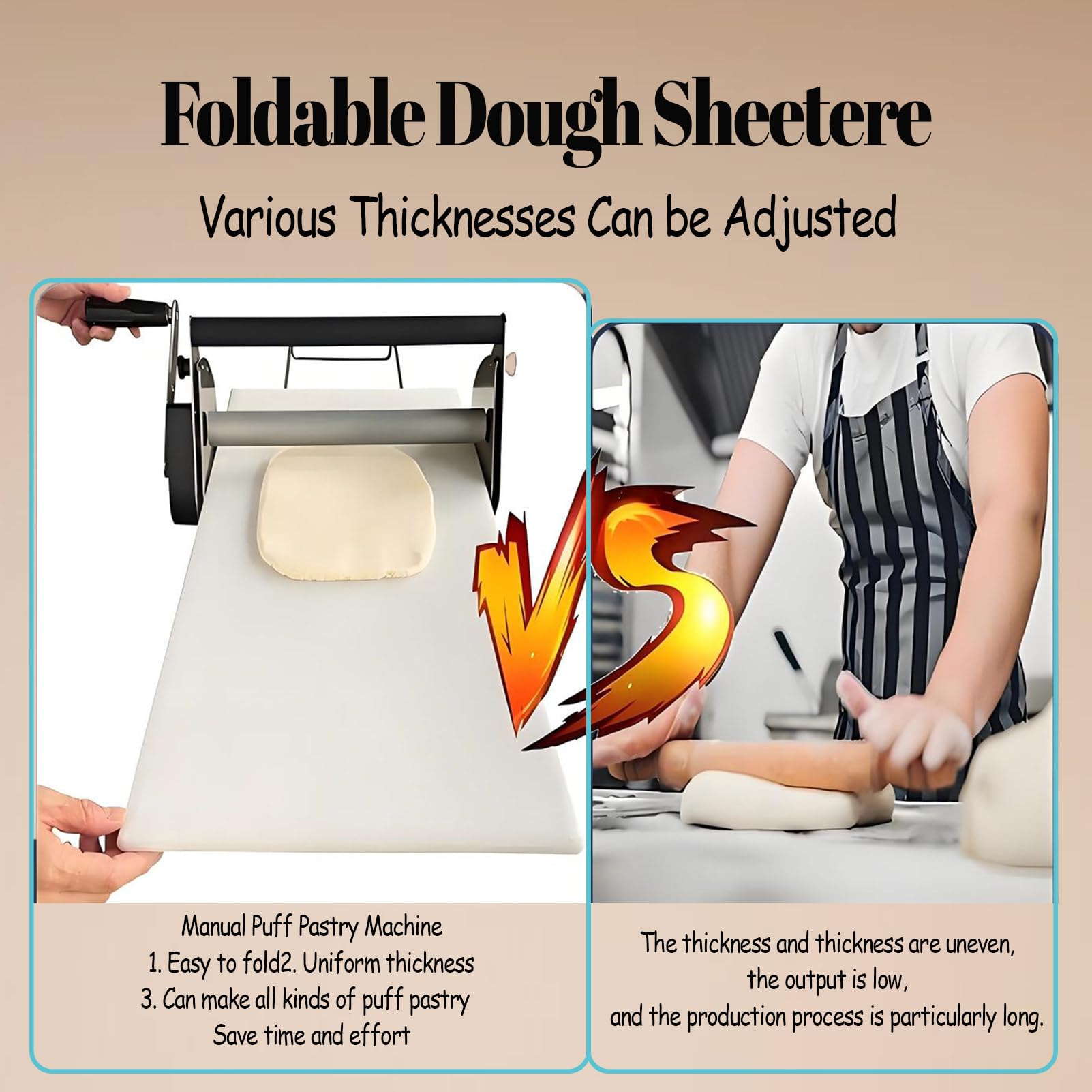 Sfogliatrice per impasto, in acciaio inox, con spessore regolabile, per panetteria, pizza, cornetti, ideale per uso commerciale e domestico