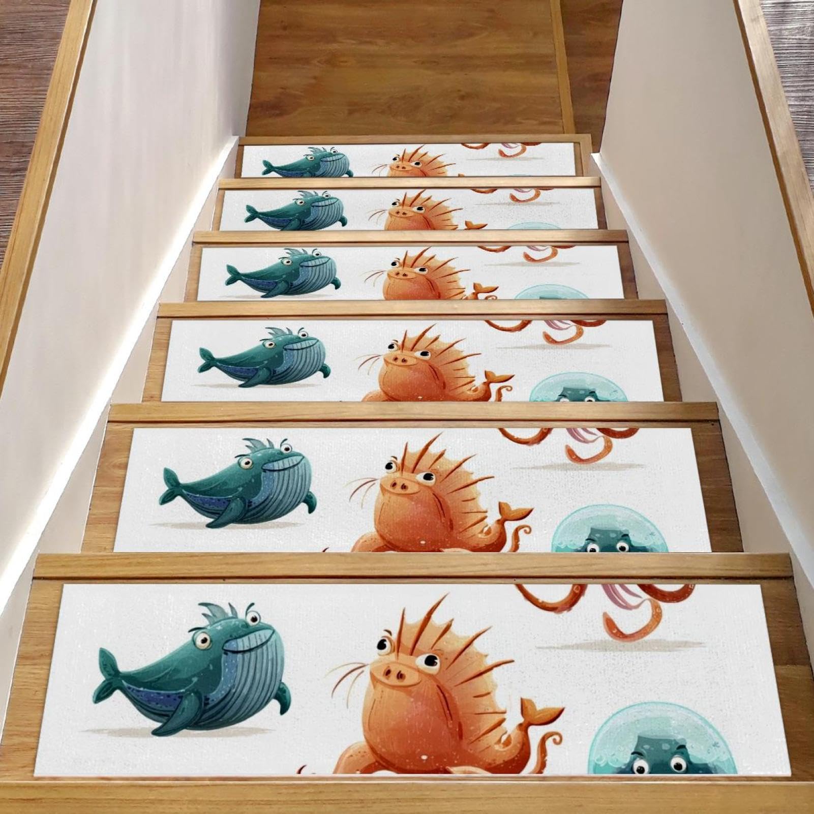 Marches d'escalier antidérapantes chien et enfant tapis de marche bois 20x76 cm