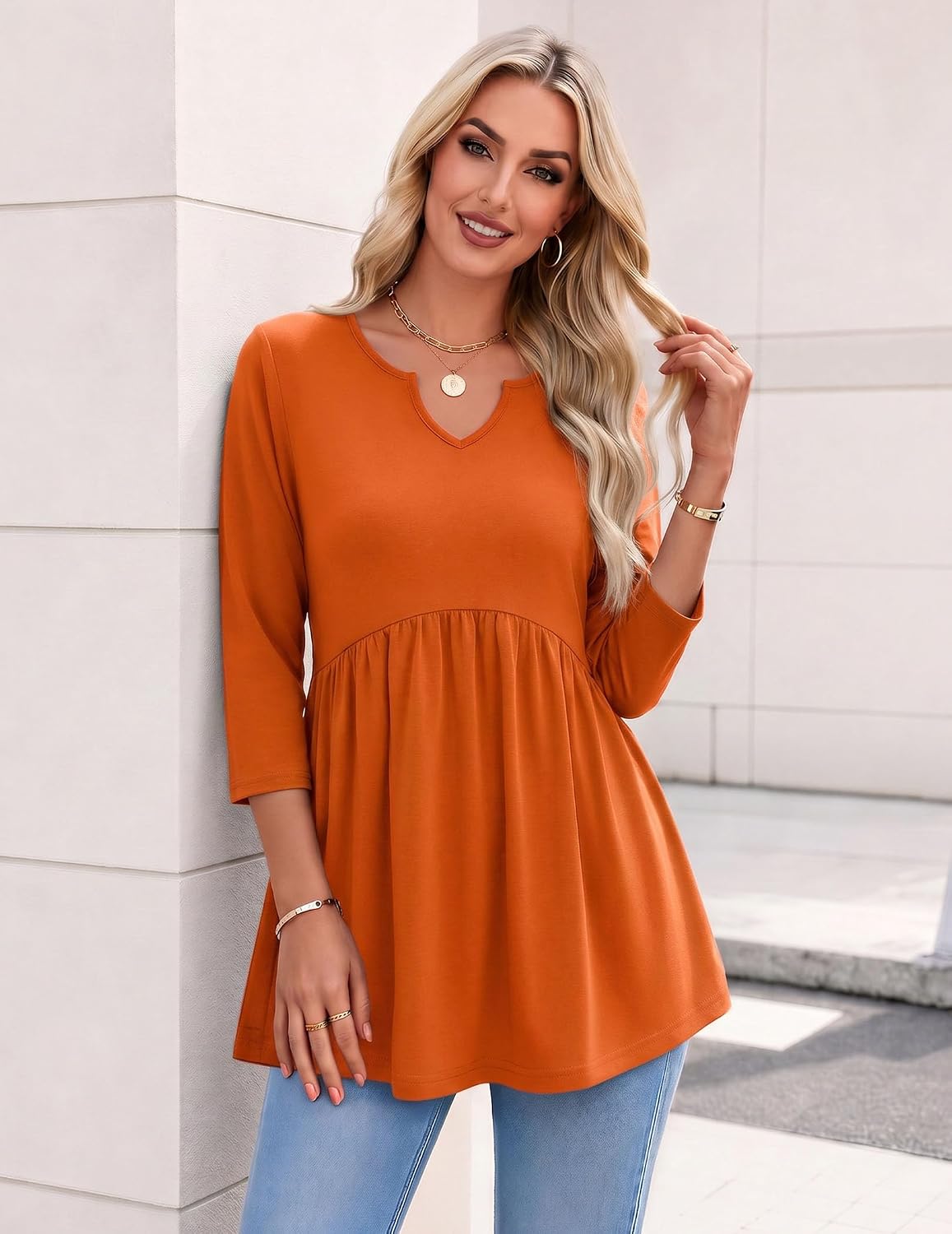  3/4 Length Sleeve Womens Tops 2026 Blouses for Women Dressy Casual Fashion Clothing V Neck T-Shirts Summer Outfits thumbnail