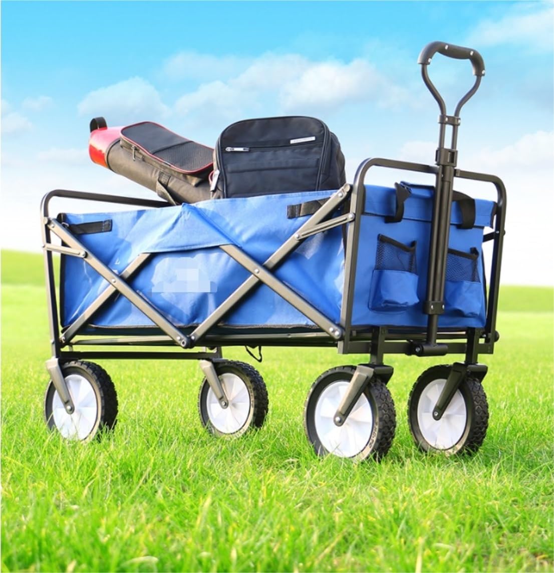 Carrello da giardino pieghevole resistente con 4 ruote per campeggio, pesca e shopping, soluzione di trasporto portatile e comoda