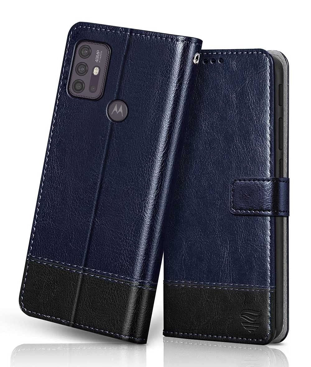 FLIPPED Vegan Leather Flip Case Back Cover for Motorola Moto G30 | Moto G10 | Moto G10 Power (Flexible, Shock Proof | Hand Stitched Leather Finish | Card Pockets Wallet & Stand | Blue with Black) (B09712GDBT) Amazon Price History, Amazon Price Tracker
