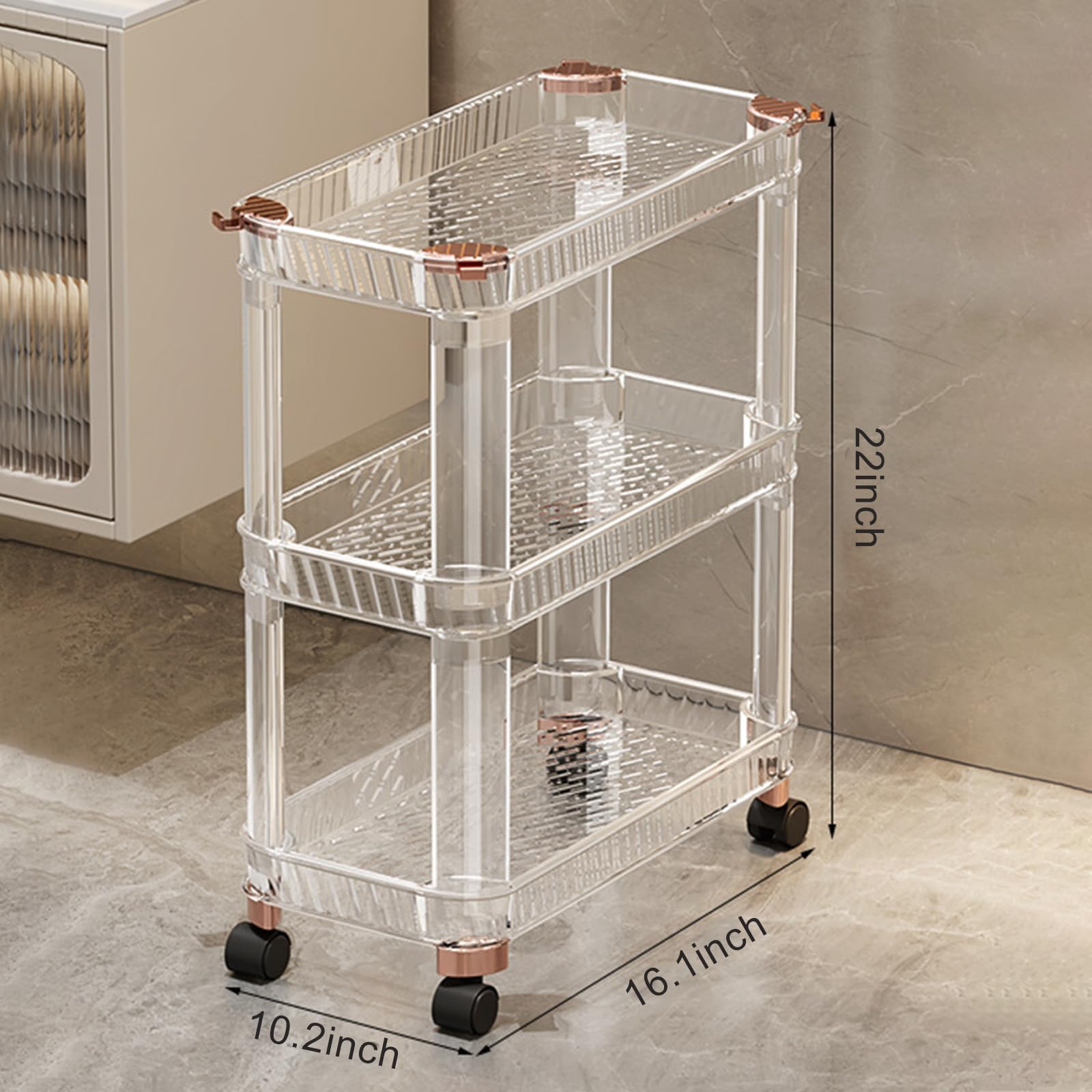 Carrito de Almacenamiento Multifuncional de acrílico con Ruedas - Carrito utilitario de 3 Niveles con Ruedas bloqueables para baño, Cocina y lavandería - Organizador móvil Transparente