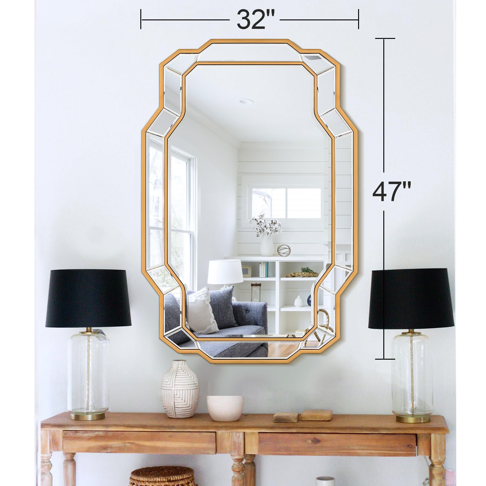 Amanti Art Miroir de salle de bain en bois biseauté (86,4 x 111