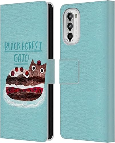 Head Case Designs Officially Licensed Planet Cat Black Forest Gato Puns Leather Book Wallet Case Cover Compatible with Motorola Moto G52