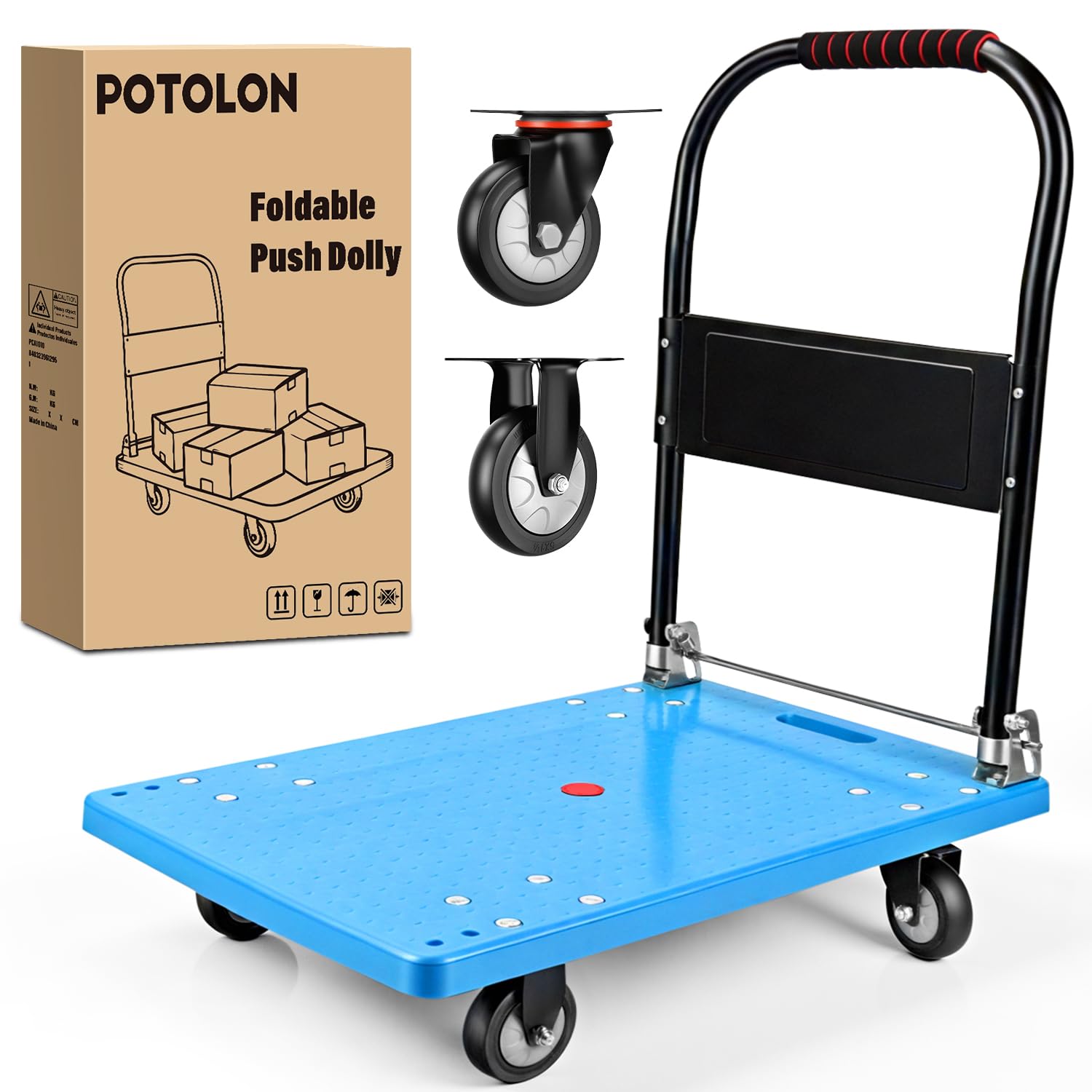 Photo 1 of ***FACTORY SEALED***POTOLON Platform Cart, 880 lbs Capacity Push Cart Dolly with 5-Inch TPR Silent Wheels, 35.4 x 23.6 Inch PP Deck Flatbed Cart for Home & Industrial Use, Black