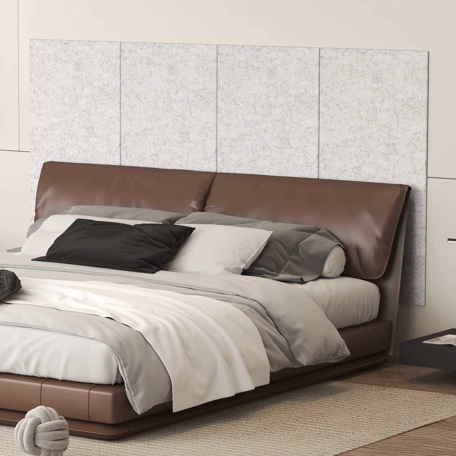 TONOR Paneles Decorativos para Pared, 4 Paneles 112x55 cm, Panel Acusticos Autoadhesivos para la Decorativo de Paredes Interiores, Estudio, Sala de Estar, Oficina, Gris Claro