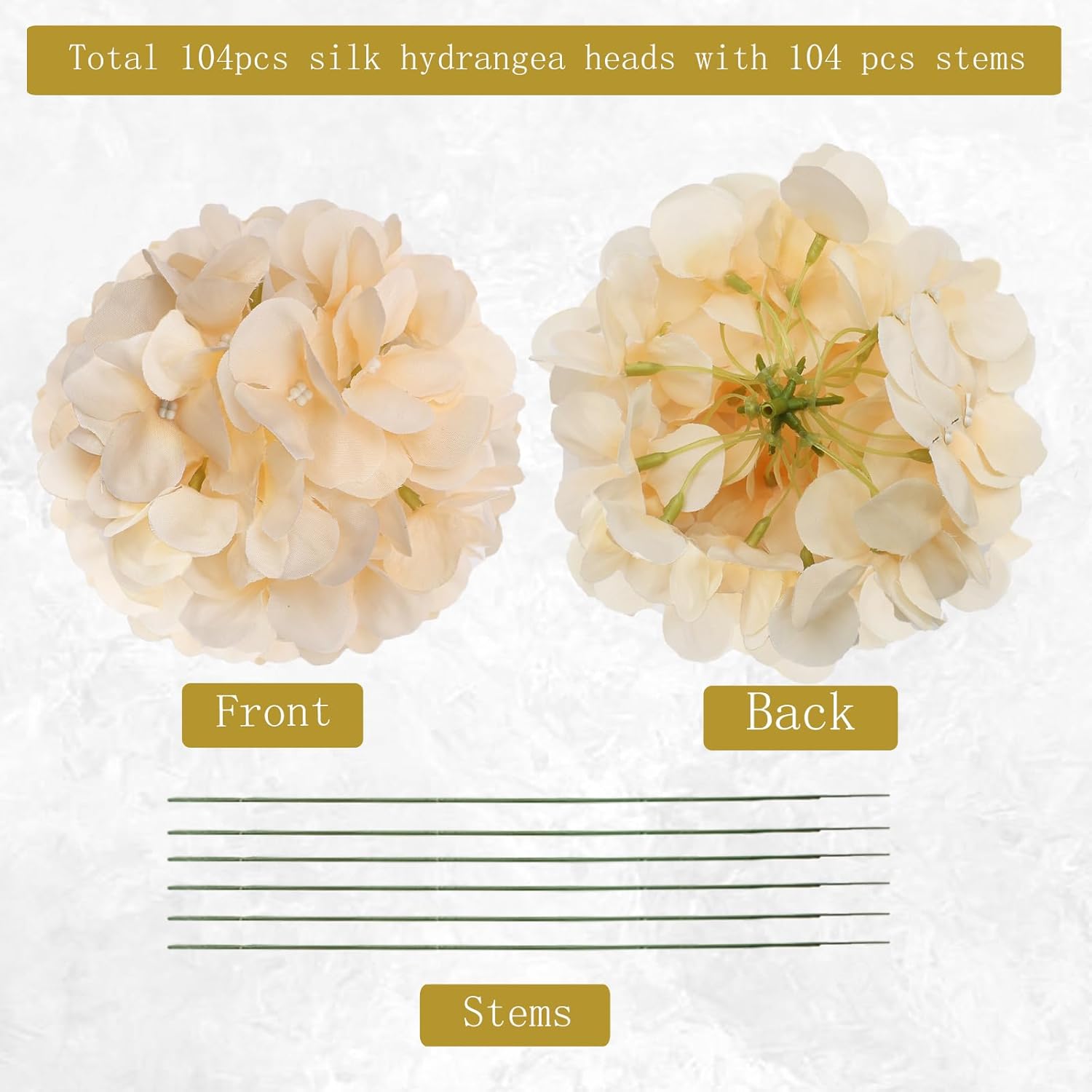 104 PCS Champagne Hydrangea Artificial Flowers Silk Floral Heads with Stems Full Hydrangea Flowers for Wedding Centerpieces Bouquets DIY Floral Decorations for Home Indoor - Image 5