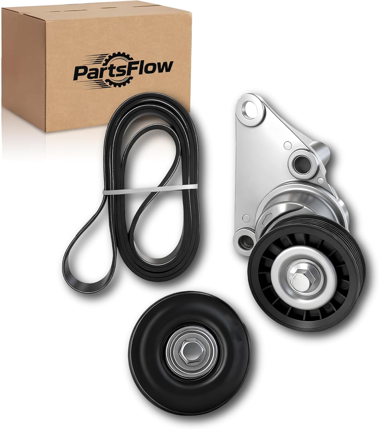 Serpentine Drive Belt Tensioner Component Kit K060930 ACK060930K1 for Chevrolet Express 2500 2003-2008 for Suburban 1500 2003-2006 for Gmc Savana 2500 2003-2008 for Hummer H2 2003-2007 38158 36299