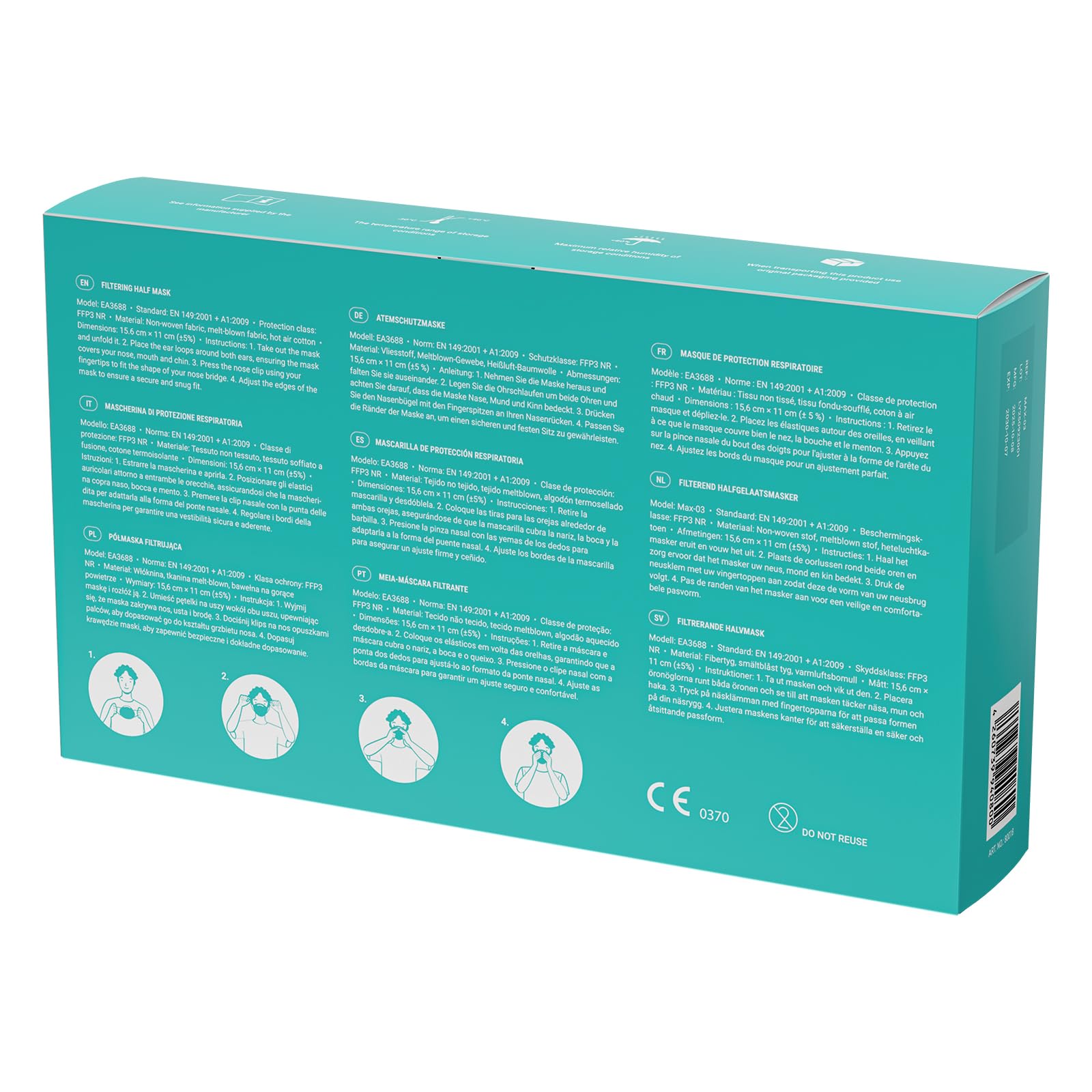 EUROPAPA® 20x Masques Blancs FFP3 Masque Respiratoire Masques Anti-PoussiÈRe 5 Couches EmballÉS HygiÉNiquement Individuellement Corps CertifiÉ EN149:2001+A1:2009 Masque Facial EU2016/425