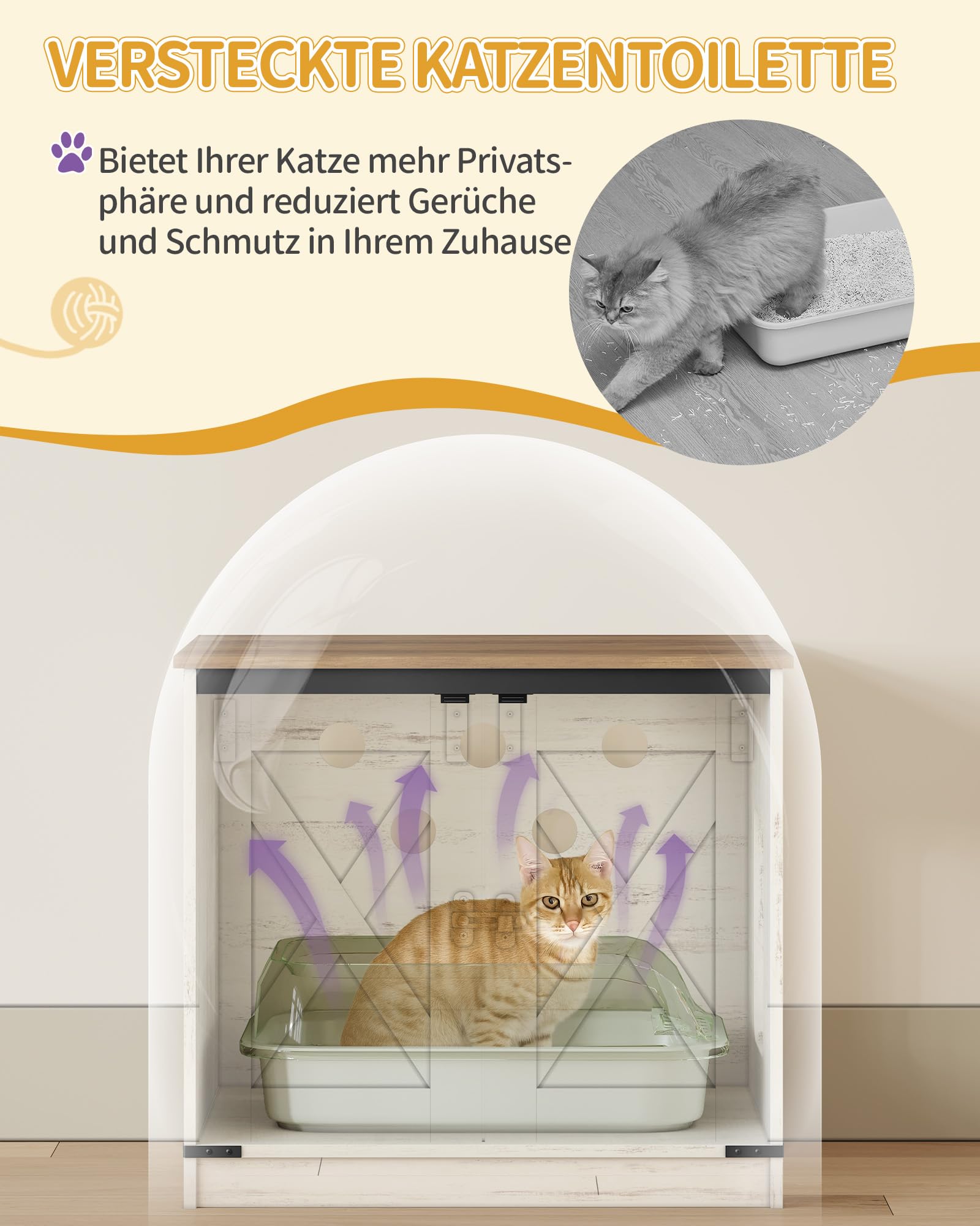 Hzuaneri Kratzbaum mit Katzenklo Schrank, 173 cm Hoch, Weiß und Braun | Kratzbaum, Futterstation, Großer Plattform, Sisalseil, Hängematte, Waschbares Kissen, Plüschbälle, Weiß und Braun CB89014WT